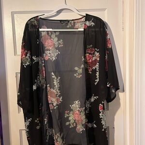 Black Sheer Floral Kimono